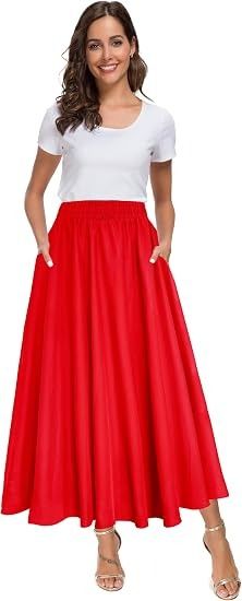 Red Midi Skirt With Pockets image 3